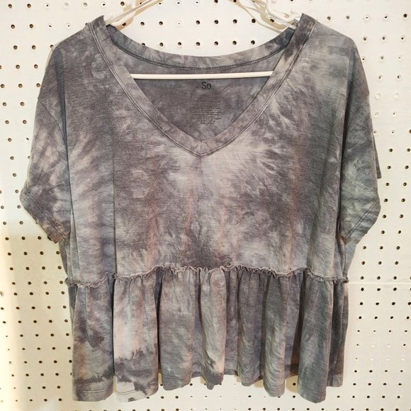 Tie-Dye V-Neck Peplum Top - Picture 1 of 6